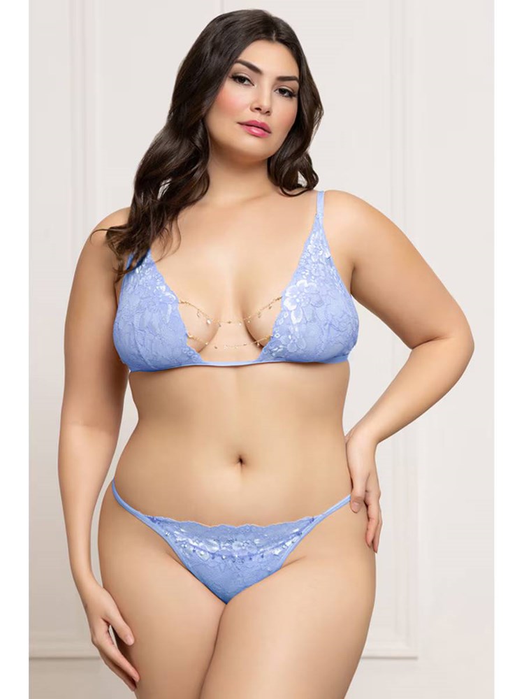 Seven til Midnight Two Piece Bra Set Periwinkle OSX Lurex Lace with Rhinestone - - Bras and Bra Sets