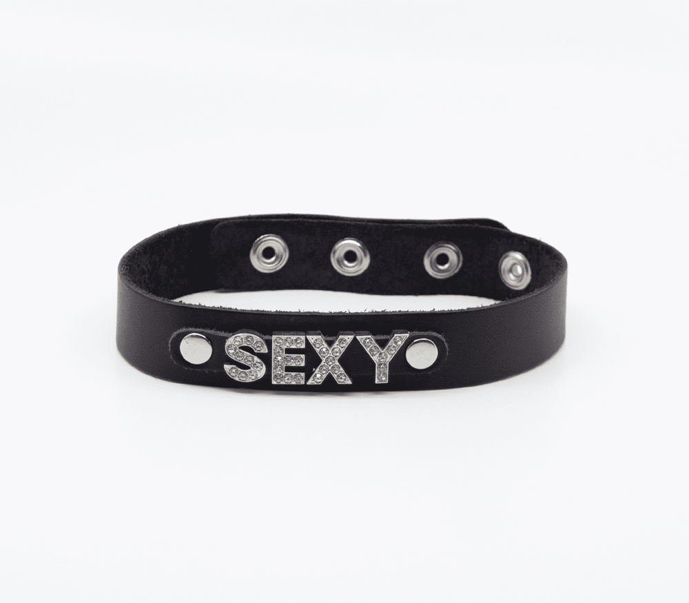 Love In Leather Diamante Sexy Word BDSM Collar - Default Title - Collars and Leads