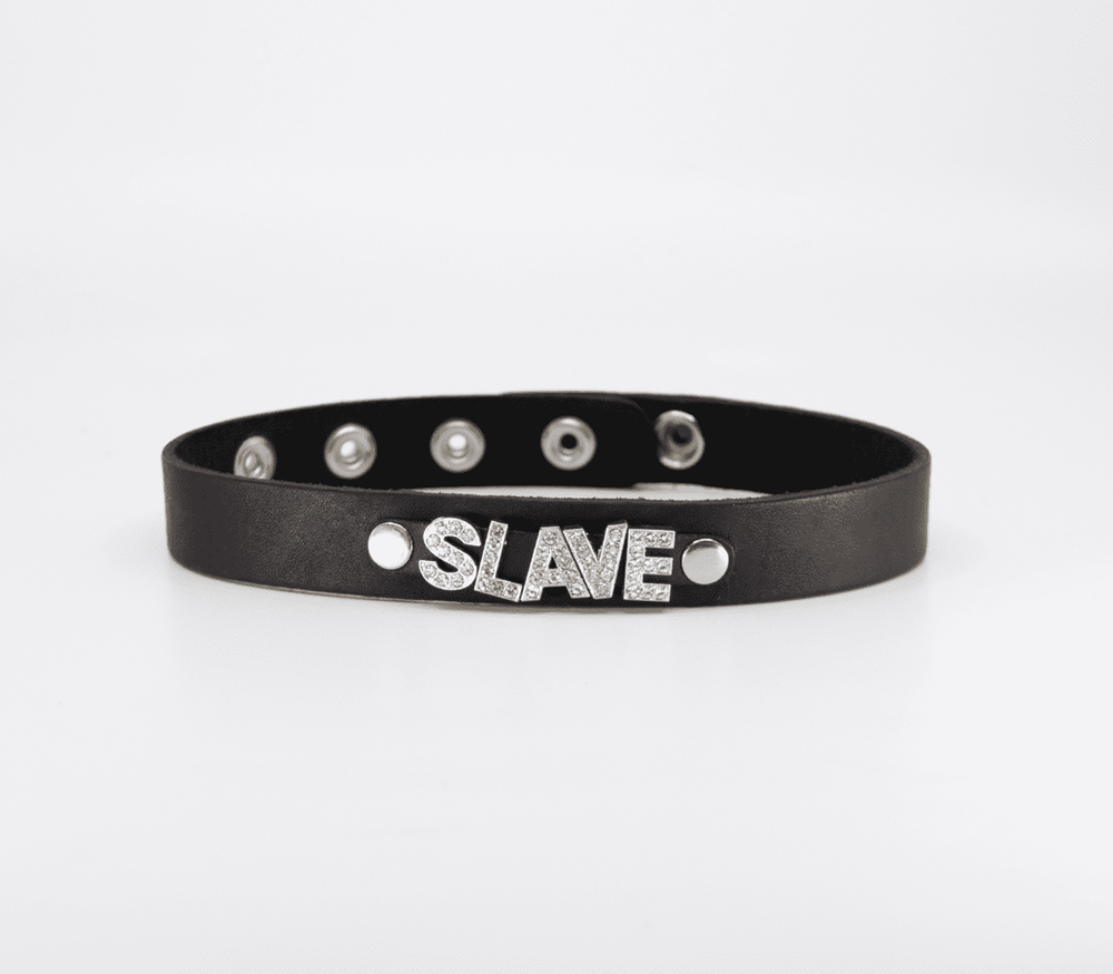 Love In Leather Diamante Slave Word BDSM Collar - - Collars and Leads