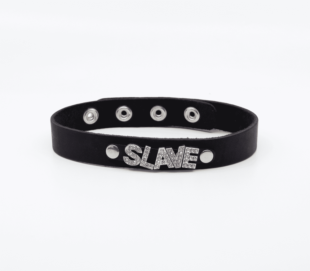 Love In Leather Diamante Slave Word BDSM Collar - Default Title - Collars and Leads