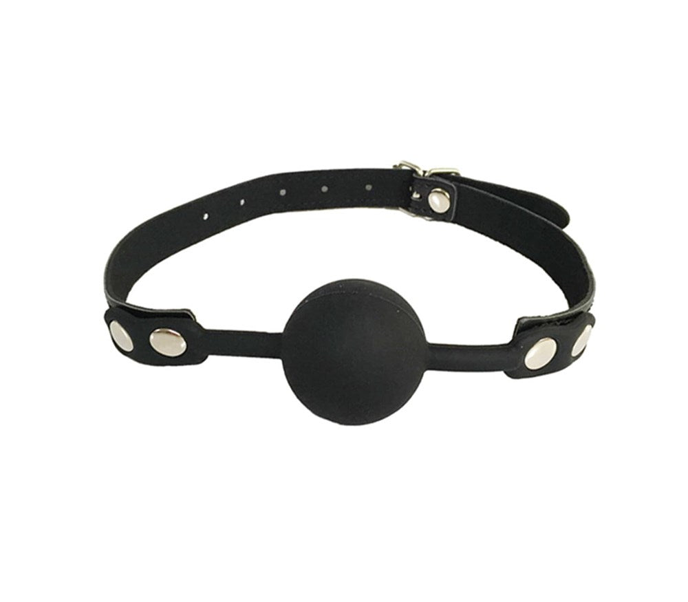 Love In Leather Fetish Play Gag with Silicone Ball - Black - Bondage Gags and Bits