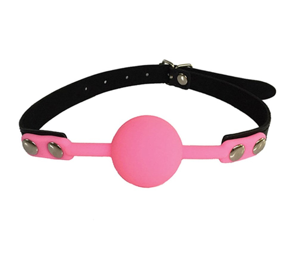Love In Leather Fetish Play Gag with Silicone Ball - Pink - Bondage Gags and Bits
