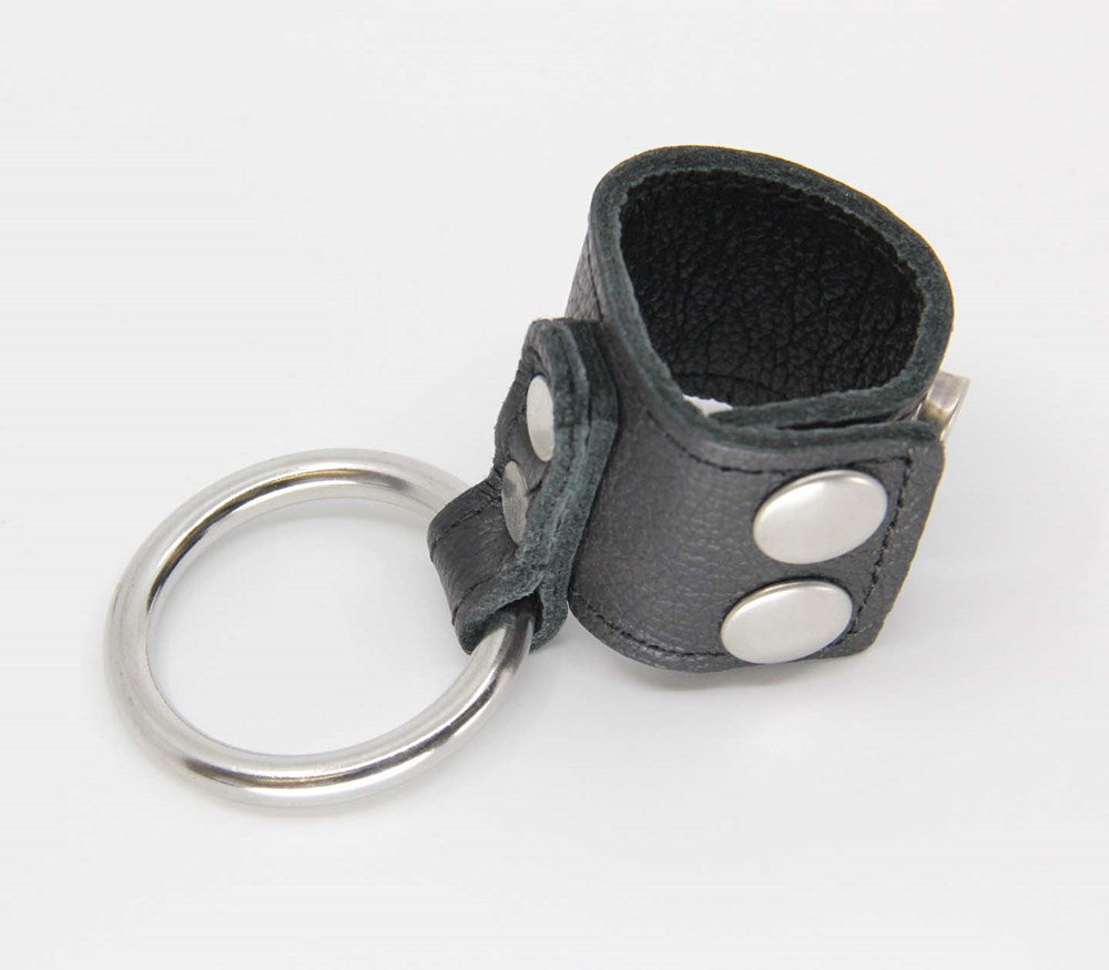 Love In Leather Steel Cock Ring With Ball Stretcher - - Cock Rings
