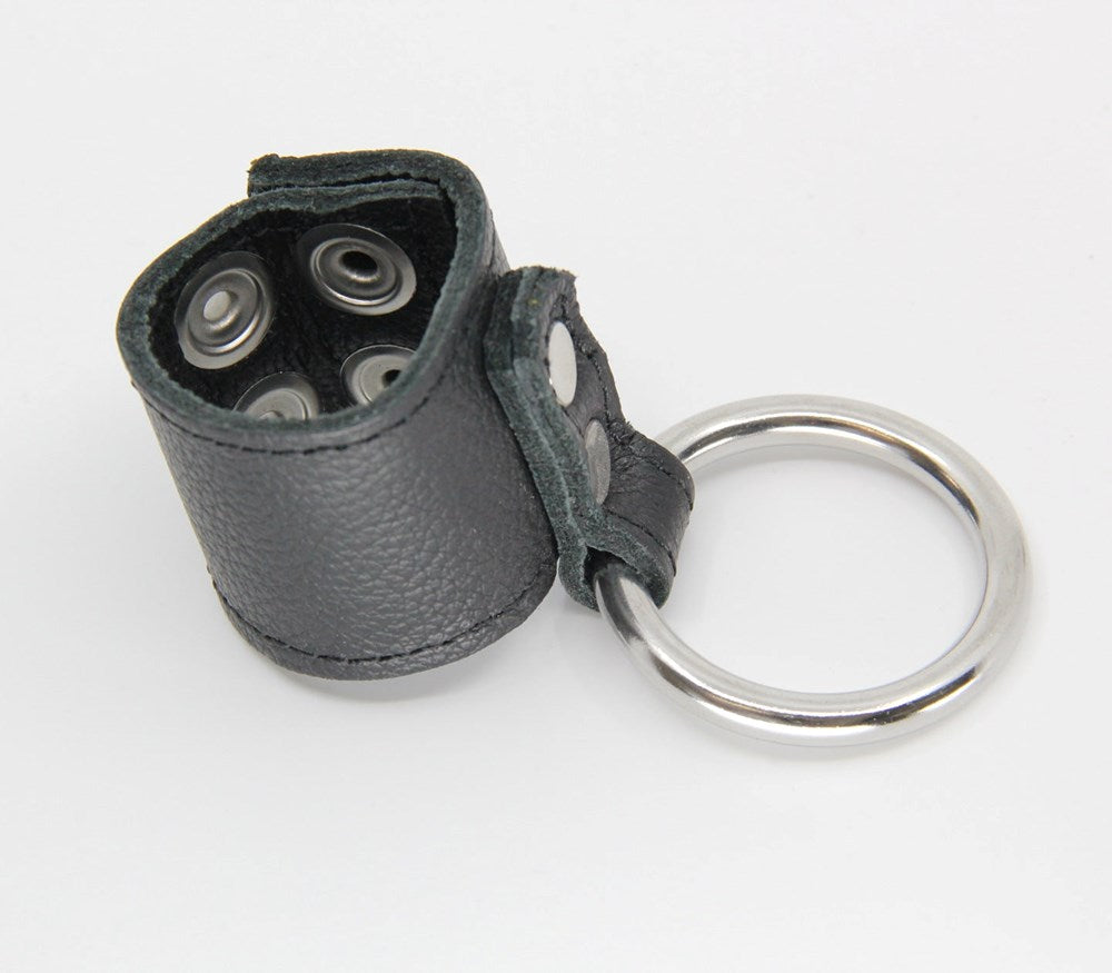 Love In Leather Steel Cock Ring With Ball Stretcher - - Cock Rings