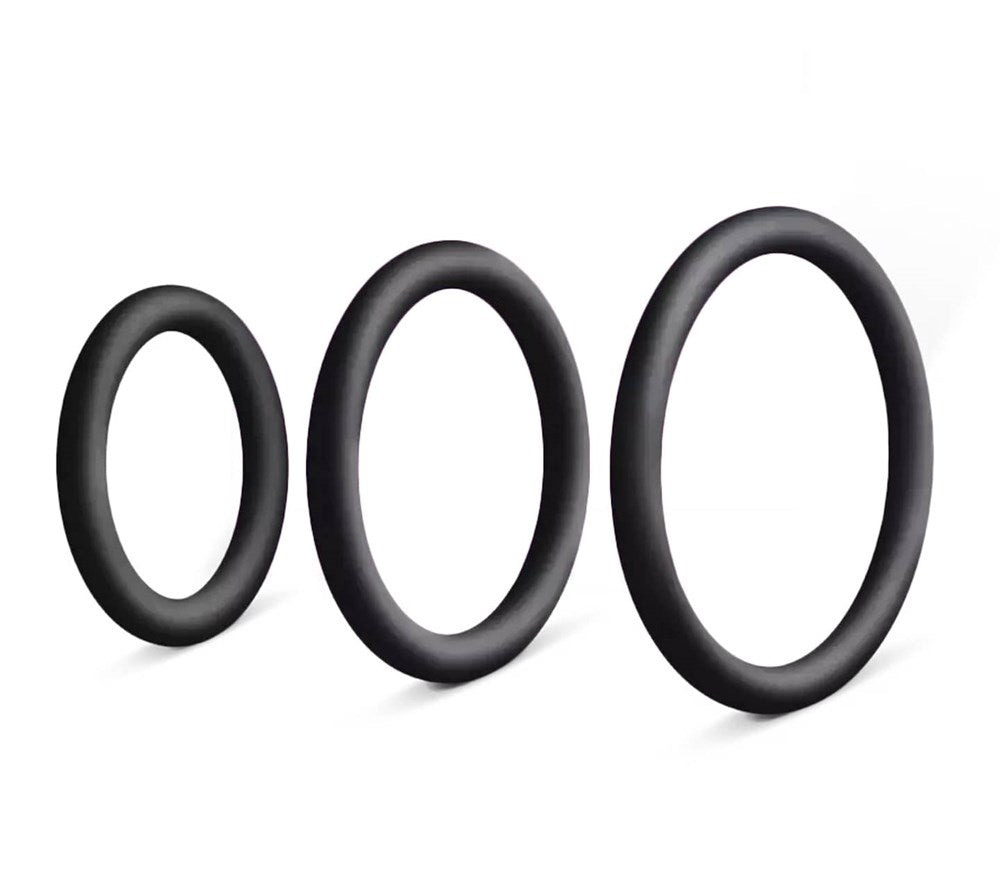 Love In Leather 3 Pack Mens Silicone Cock Ring Set - Black - Cock Ring Sets