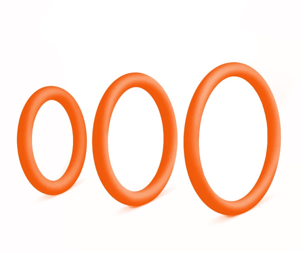 Love In Leather 3 Pack Mens Silicone Cock Ring Set - Orange - Cock Ring Sets