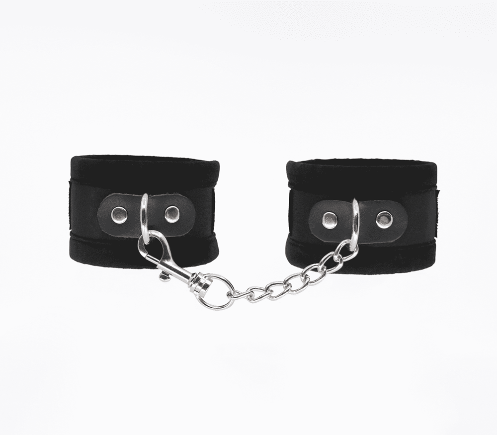 Love In Leather Lightly Padded Velveteen Hand Cuffs - Black - Cuffs And Restraints