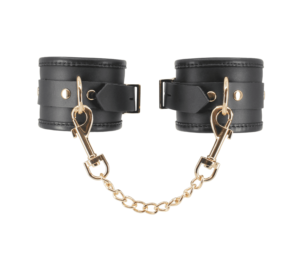 Love In Leather BDSM Hand Cuffs With Coloured Hardware - Gold - Cuffs And Restraints