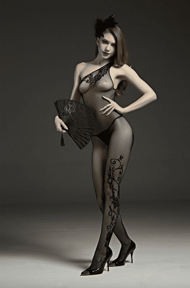 Rimes Crotchless One Shoulder Womens Bodystocking Asymmetrical Design - - Her Fetish
