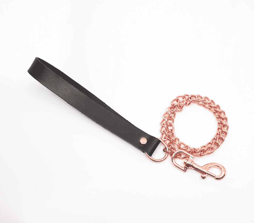 Love In Leather BDSM Chain Lead With Coloured Hardware - Rose Gold - Collars and Leads