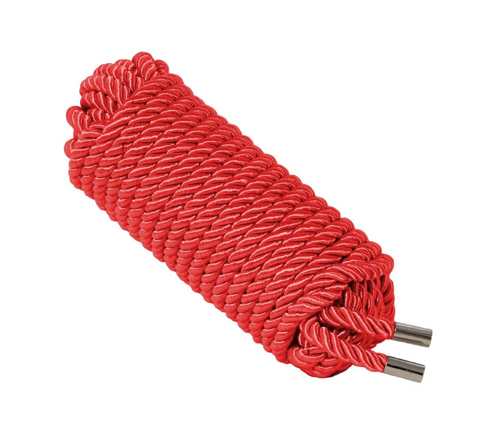 Love In Leather Silky Bondage Play Rope 10m - Red - Cuffs And Restraints