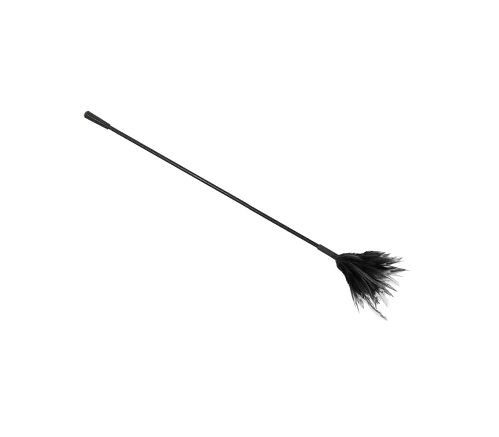 Love In Leather BDSM Crop With Feather Tickler - Black - Whips And Crops