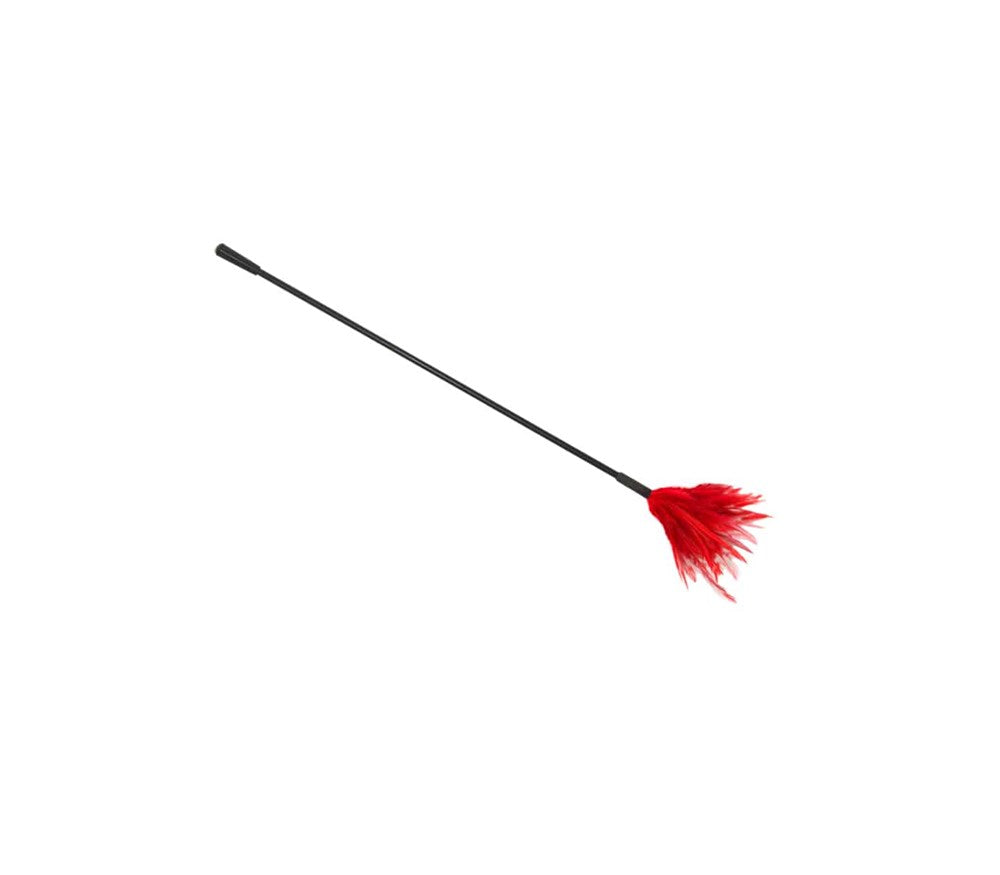 Love In Leather BDSM Crop With Feather Tickler - Red - Whips And Crops