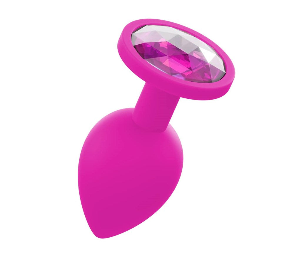 Love In Leather Silicone Butt Plug With Gem Pink Three Progressive Sizes - - Butt Plugs