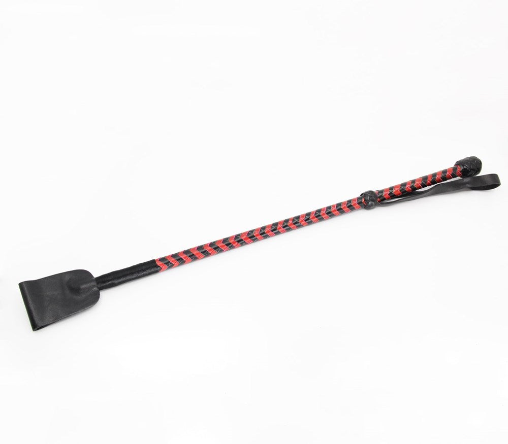 Love In Leather BDSM Riding Crop With Wide Tab Genuine Leather Impact Play - Red - Whips And Crops