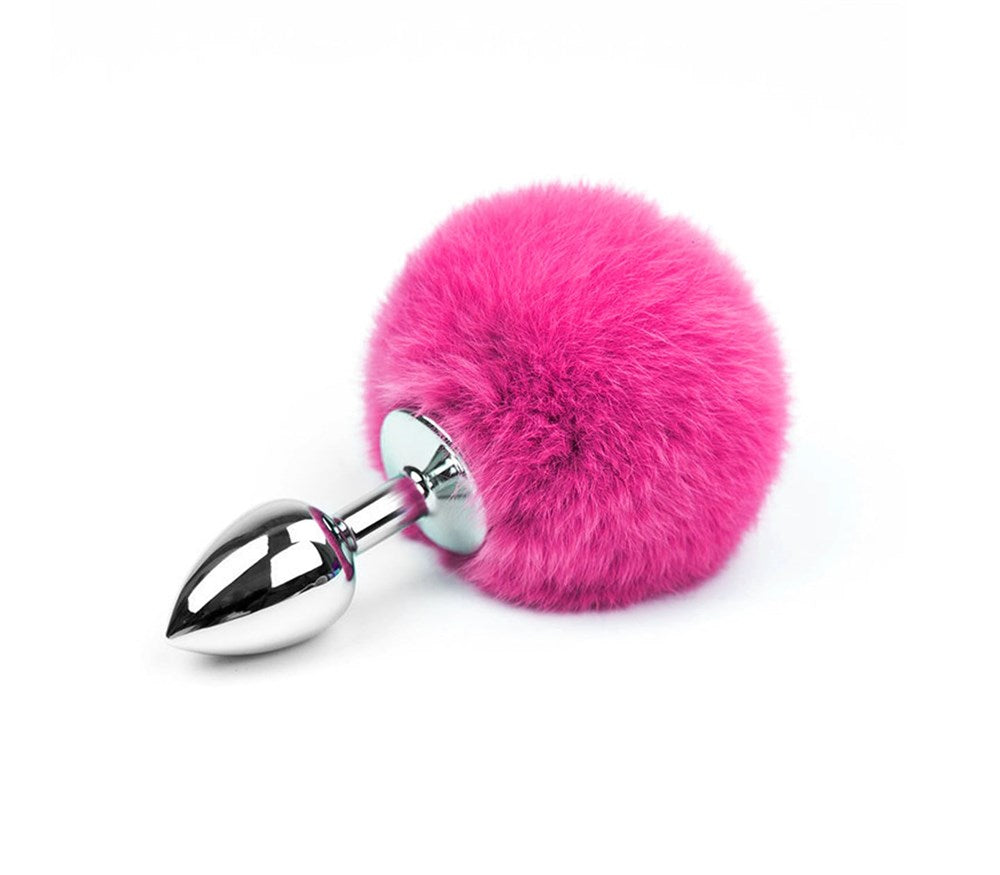 Love In Leather Bunny Tail Butt Plug Hot Pink Premium Aluminum Construction - Small - Butt Plugs
