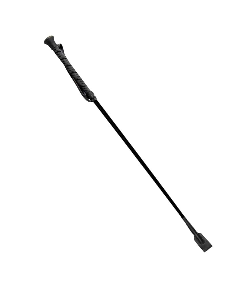 Love In Leather Riding Crop With Rubber Handle 60cm Braided Nylon Rod - Black - Whips And Crops
