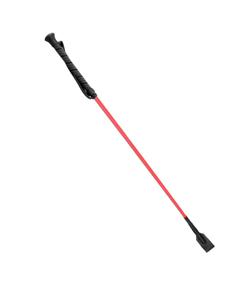 Love In Leather Riding Crop With Rubber Handle 60cm Braided Nylon Rod - Red - Whips And Crops