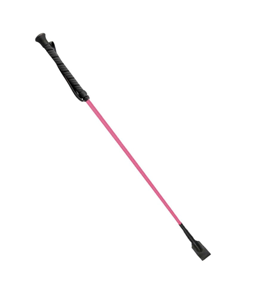 Love In Leather Riding Crop With Rubber Handle 60cm Braided Nylon Rod - Pink - Whips And Crops