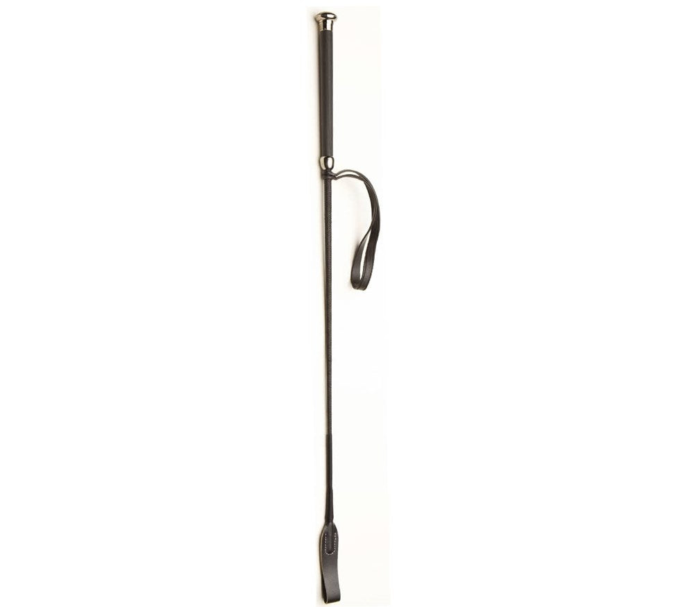 Love In Leather Riding Crop with Coloured Metal Ferrule - Pewter - Whips And Crops
