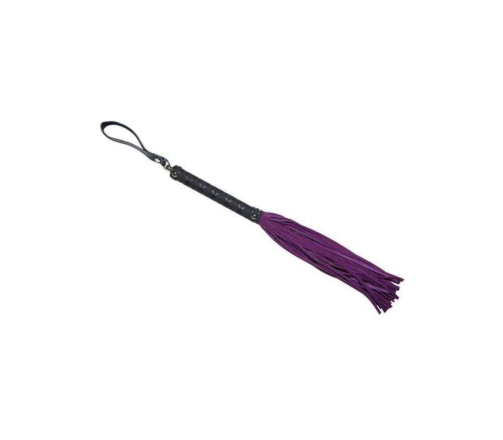 Love In Leather BDSM Flogger with Latex Detail Handle Suede Impact Play - Purple - Whips And Crops