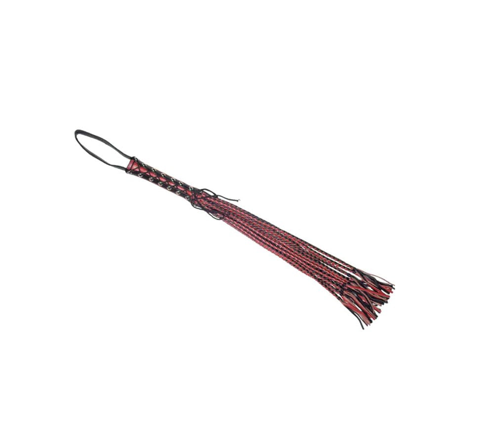 Love In Leather Long Flogger With Corseted Handle Premium BDSM Impact Play - Red - Whips And Crops