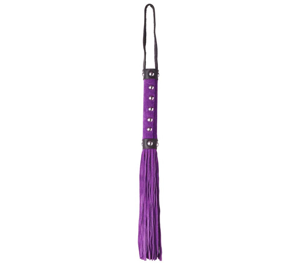 Love In Leather Studded Suede BDSM Play Flogger Premium Impact Sex Toy - Purple - Whips And Crops