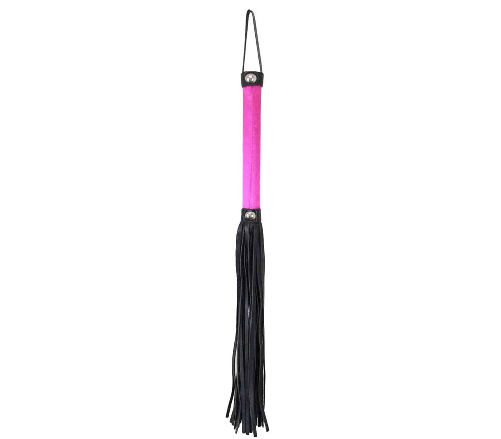 Love In Leather Satin Handle Flogger With Leather Tails Vegan BDSM Impact - Pink - Whips And Crops