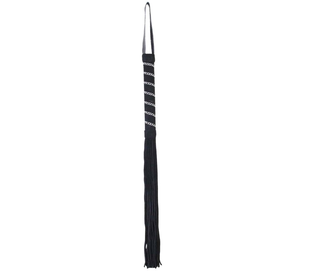 Love In Leather Long Black Suede Leather Flogger Premium Impact Play - Default Title - Whips And Crops