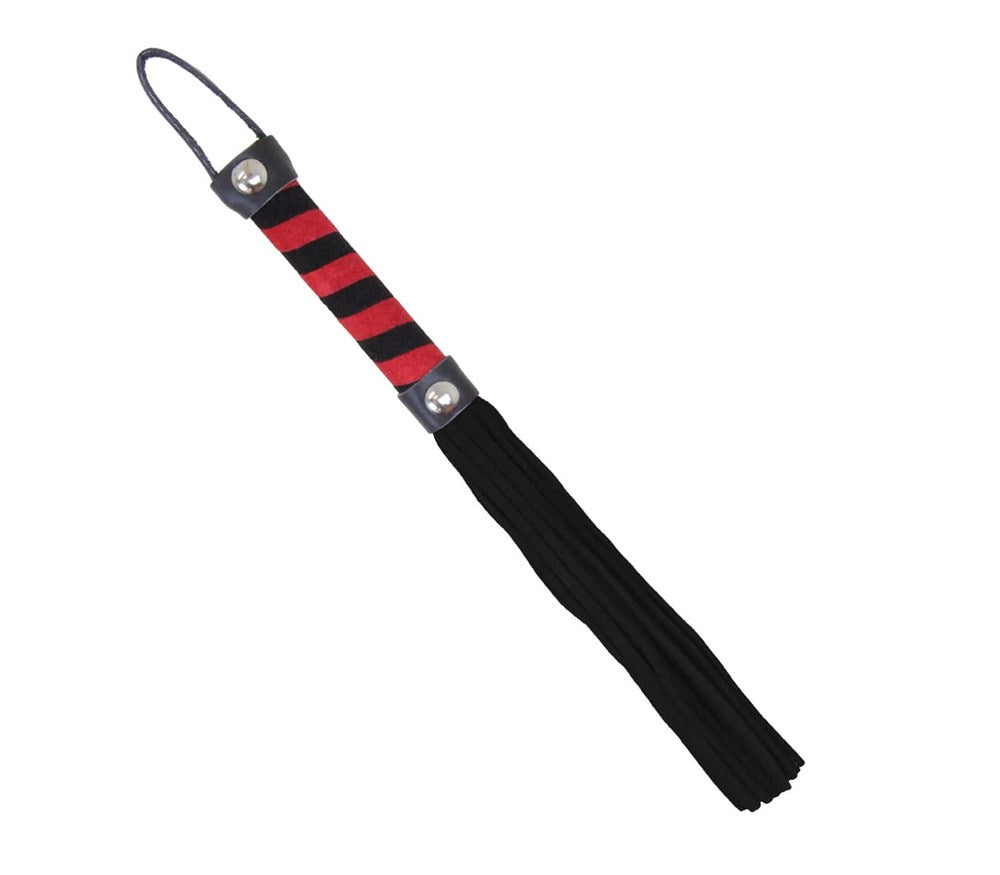 Love In Leather Candy Striped Willy Bondage Whip Premium Suede Impact Play - Black Red - Whips And Crops