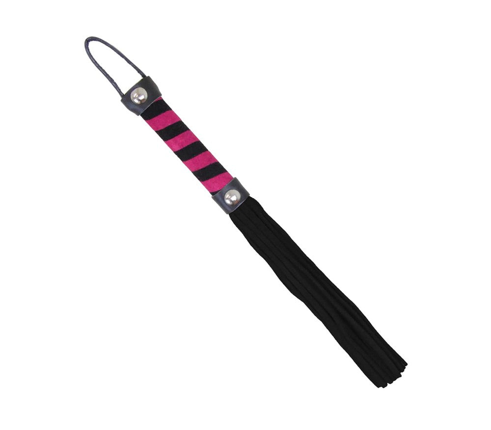 Love In Leather Candy Striped Willy Bondage Whip Premium Suede Impact Play - Black Pink - Whips And Crops