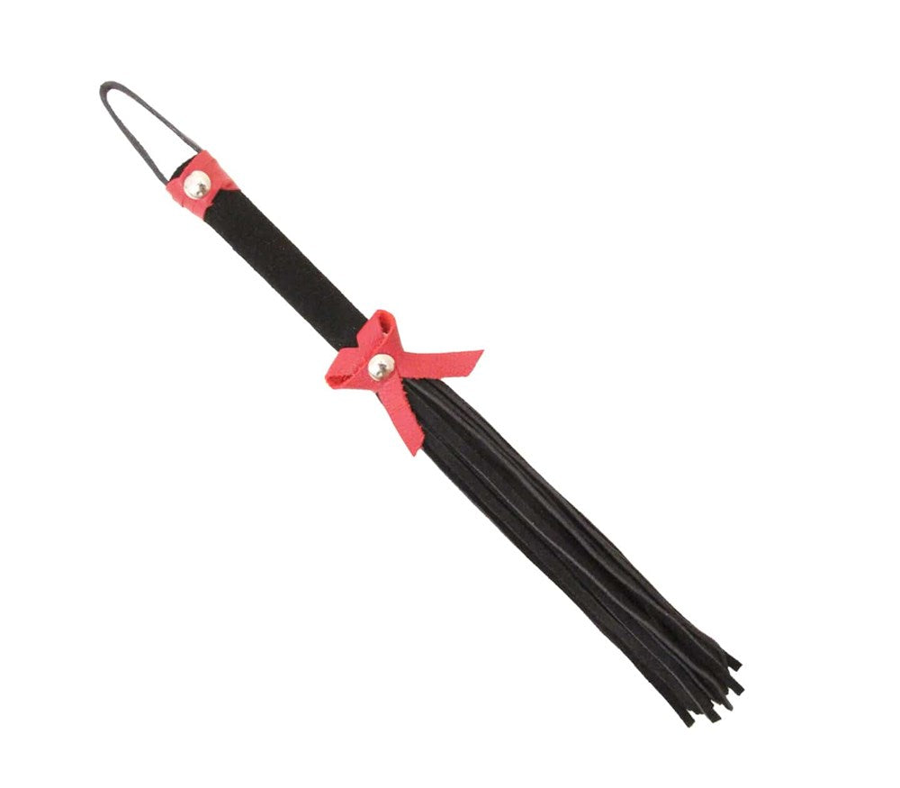 Love In Leather Suede BDSM Willy Whip With Bow Detail Premium Impact Play - Black - Whips And Crops
