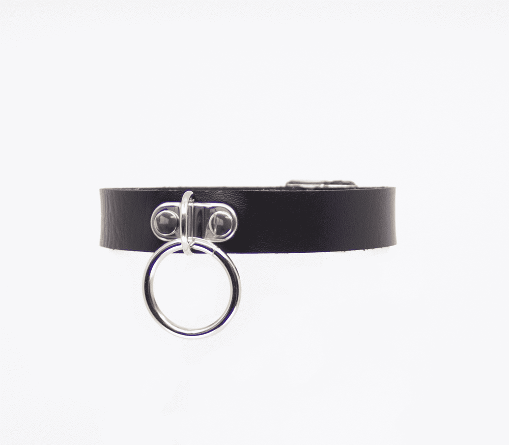 Love In Leather Centre Ring Faux Leather Choker - Default Title - Collars and Leads