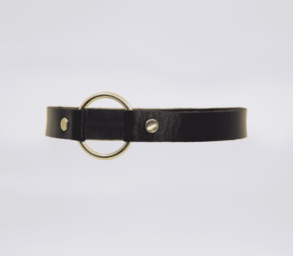 Love In Leather O Ring Faux Leather BDSM Choker with 40mm Ring - - Collars and Leads