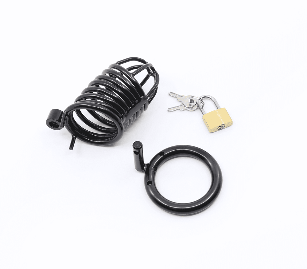 Love In Leather Matte Black Male Chastity Cage Gates Of Hell with Key - - Male Chastity