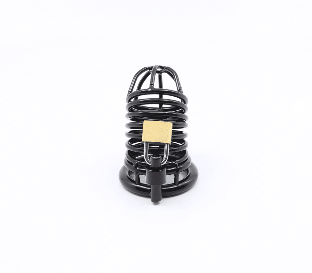 Love In Leather Matte Black Male Chastity Cage Gates Of Hell with Key - 50mm - Male Chastity