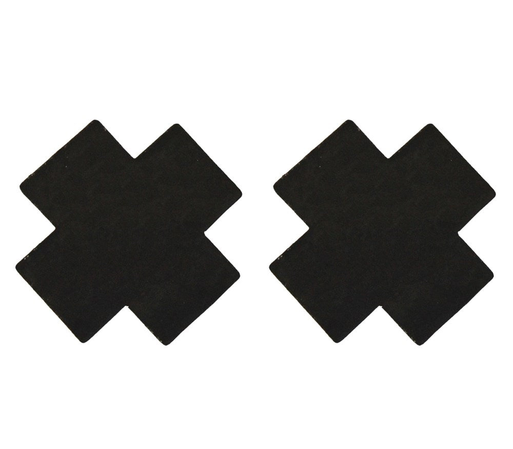 Love In Leather Satin Cross Women Nipple Pasties Cross Shape Design - Black - Breast and Nipple Toys