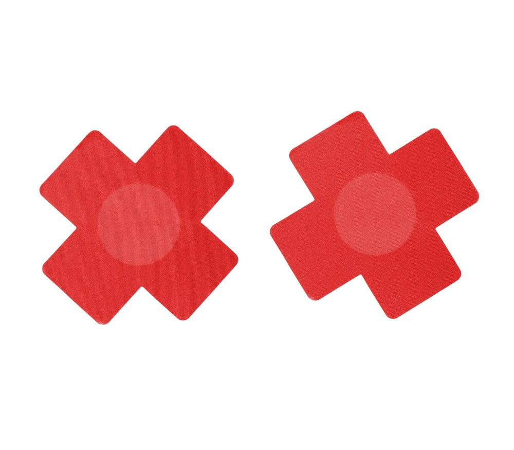 Love In Leather Satin Cross Women Nipple Pasties Cross Shape Design - Red - Breast and Nipple Toys