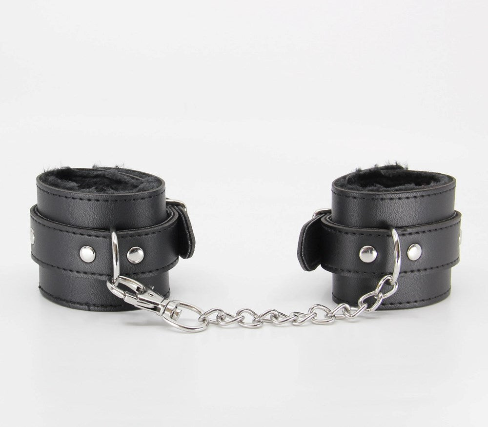 Berlin Baby Faux Fur Lined Leatherette Wrist Restraint - Black - Cuffs And Restraints