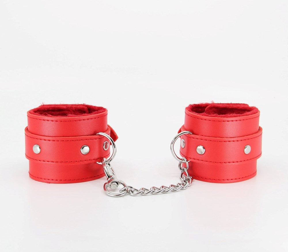 Berlin Baby Faux Fur Lined Leatherette Wrist Restraint - Red - Cuffs And Restraints
