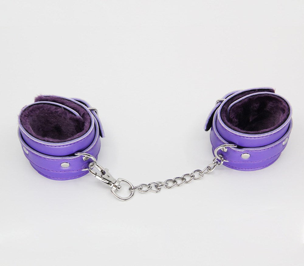 Berlin Baby Faux Fur Lined Leatherette Wrist Restraint - Purple - Cuffs And Restraints