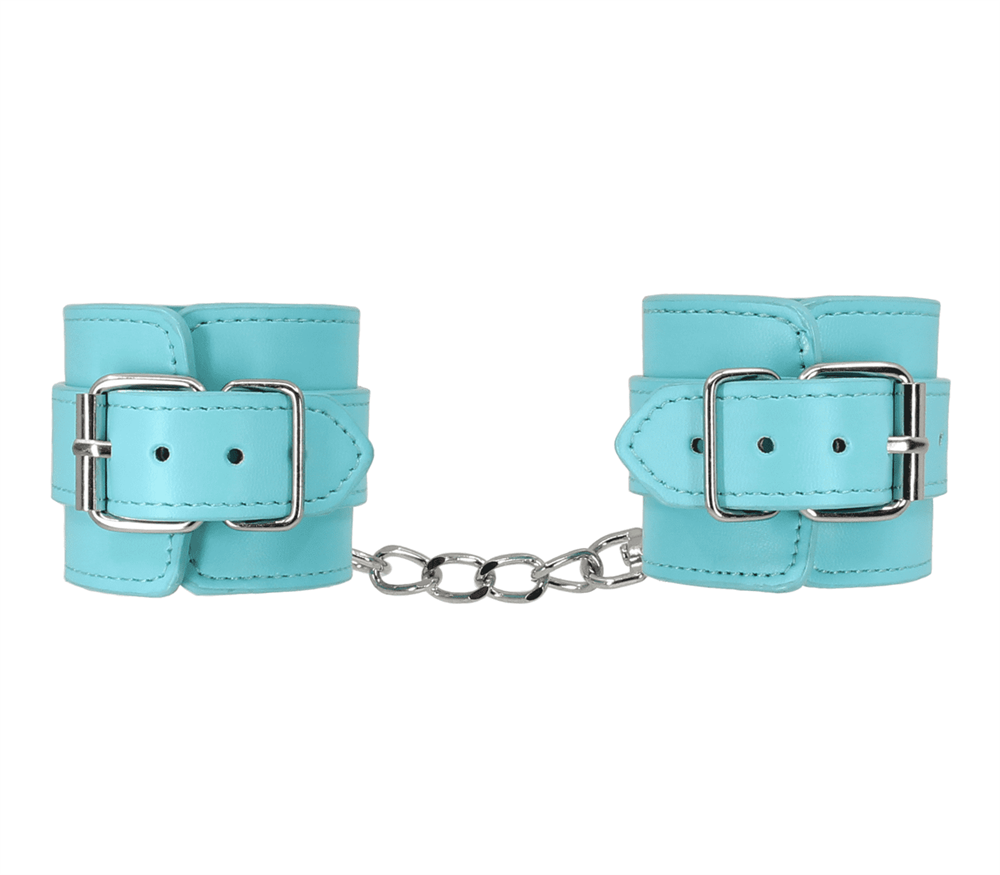 Berlin Baby Turquoise Blue Faux Leather Wrist Cuffs - - Cuffs And Restraints