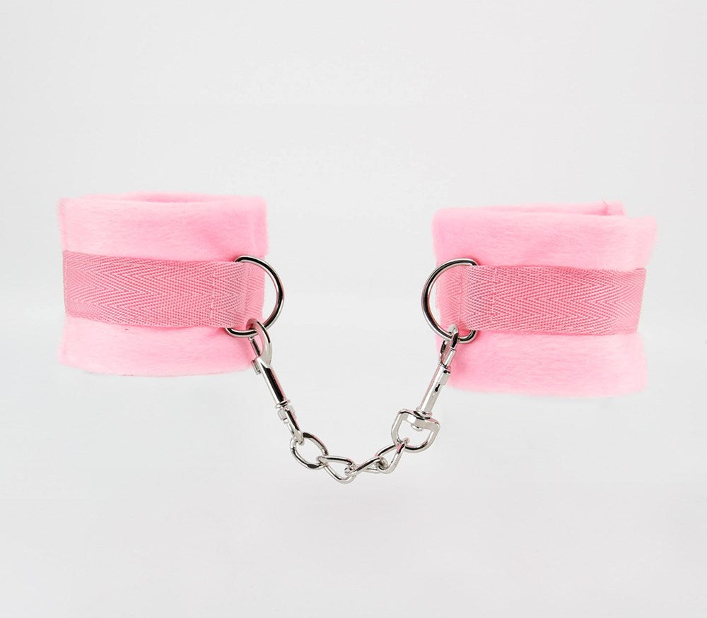 Berlin Baby Plush Bondage Cuffs With Webbing Hook - Pink - Cuffs And Restraints