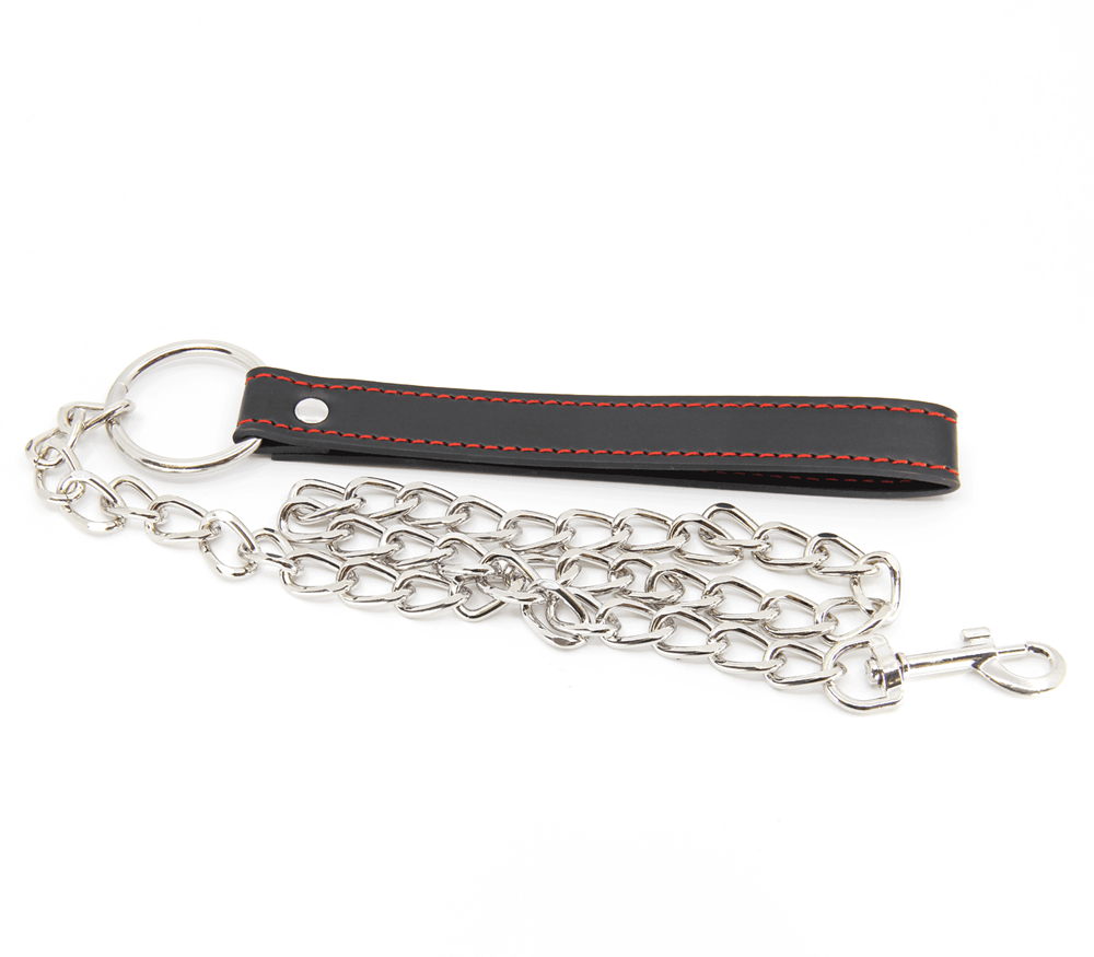 Berlin Baby Faux Leather Handle Chain Lead - Black Red - Collars and Leads