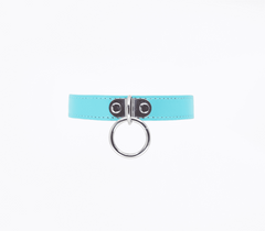 Berlin Baby PU BDSM Collar With Centre Ring - Baby Blue - Collars and Leads