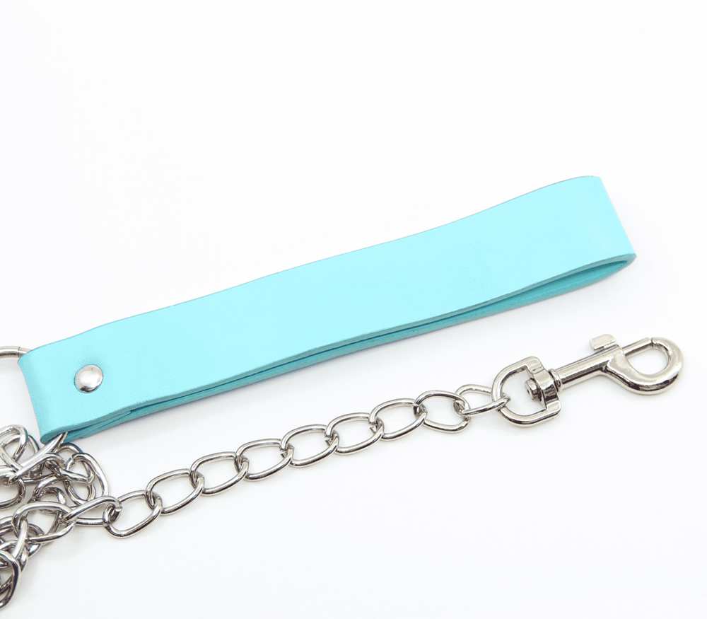 Berlin Baby Turquoise Leather Handle Chain Lead - - Collars and Leads