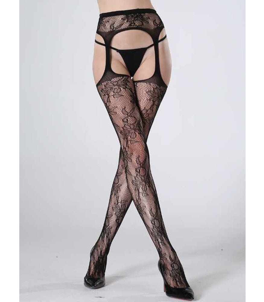Legwear International Cindy Love Sexy Womens Thigh High With Garter Lace - Default Title - Fishnet and Thigh Highs