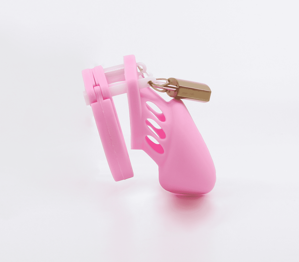 Love In Leather Silicone Male Chastity Cage Short - - Male Chastity