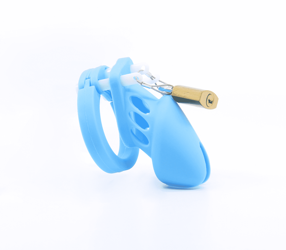 Love In Leather Silicone Male Chastity Cage Long Extended Wear Design - Blue - Male Chastity