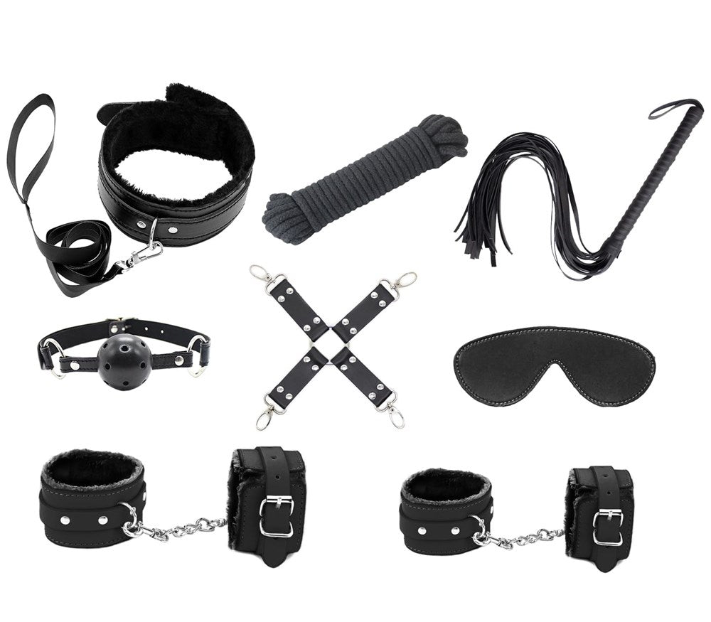 Love In Leather Vegan Friendly 9 Piece Bondage Kit - Black - Bondage Kits